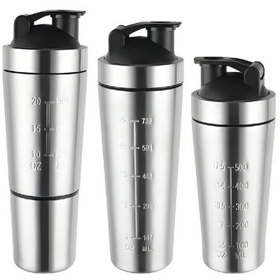 주문 500/750ML 간편하게 운반할 수 있는 은 맞춤형 스테인레스 스틸 단백질 쉐이커 병 스테인레스 스틸 체육관 쉐이커 믹싱 공 BPA 없는 넓은 입 online manufacture