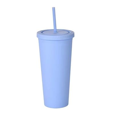 주문 다채로운 450/650ml 캔디 컬러 이중 단열 플라스틱 텀블러 아크릴 매트 텀블러 짚과 함께 진공 밀폐 단열 스플래시 پروف 디자인 online manufacture