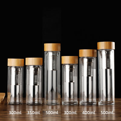 주문 사용자 지정 로고 누출 방지 이중 벽 차 인푸서 병 이중 단열 유리 물병 대나무 뚜?? 350ml/400ml/450ml 재사용 친환경 online manufacture