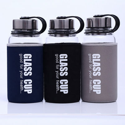 주문 850ml/1000ml 큰 크기의 스포츠 유리 병 고 보로실리케이트 내구성 깨지지 않는 유리 물병 1 리터 누출 및 유출에 대한 나일론 수갑 online manufacture