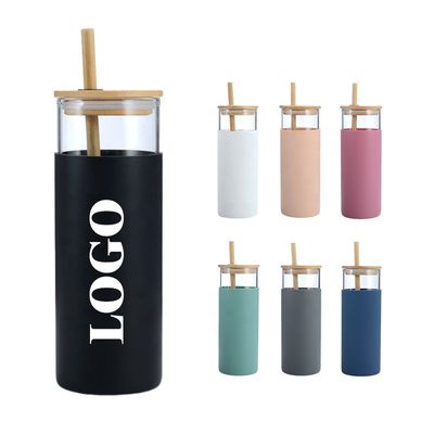 주문 맞춤 투명 500ML 유리 텀블러 재사용 유리 물병 실리콘 수갑과 빨대 직원 친구 동료를위한 선물로 적용 online manufacture