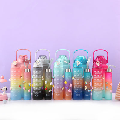 주문 3 PCS 물병 짚과 함께 10oz 32oz 64oz 동기 부여 스포츠 물병 시간 메이커와 함께 누출 방지 반 갤론 2L 물병 online manufacture