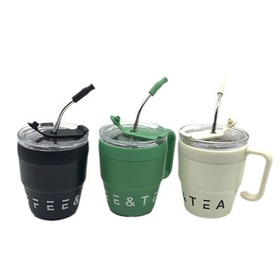 주문 손잡이 및 빨대 뚜?? 이 있는 커피 컵 480ML 여행 컵 물 컵 우유 컵 스테인리스 스틸 재료 음료에 적합한 손잡이 빨대 컵 online manufacture