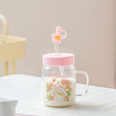 주문 매력적 인 유리 잔 흰색 고양이 꽃 그림 핑크 블루 테마 online manufacture