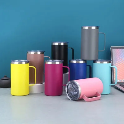 주문 직접 마시는 누수 방지 진공 단열 머그 이중벽 스테인리스 스틸 맥주 머그 손잡이 및 뚜껑 포함, 잡기 쉬운 다양한 색상 옵션 온라인 제조