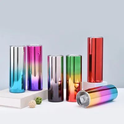 주문 600ml 레드 금속 음료 물품 사용자 정의 20 Oz 스테인리스 스틸 텀블러 가늘고 수비 와인 텀블러 집행 거울 크롬 물 잔 직선 몸 온라인 제조