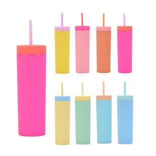 주문 얇은 텀블러 뚜?? 과 빨대 6 팩 16온스 매트 파스텔 색 얇은 아크릴 듀얼 벽 플라스틱 높은 얇은 텀블러 냉동 뜨거운 음료용 온라인 제조