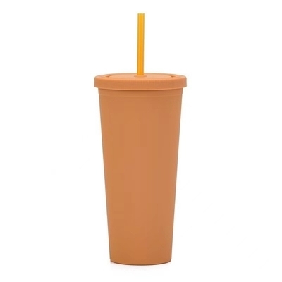 주문 450ml 650ml 22oz 플라스틱 여행 텀블러 짚과 뚜?? 6 진동 색상 재사용 플라스틱 커피 텀블러 친환경 맞춤 허용 온라인 제조