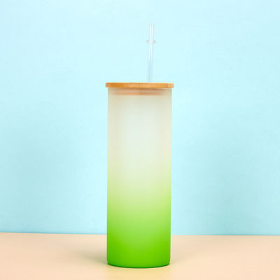 주문 360/480ML 2박스 16oz 유리 물병 그라디언트 얼음 유리 하강 물병 대나무 뚜?? 가 가볍고 고 내구성 온라인 제조