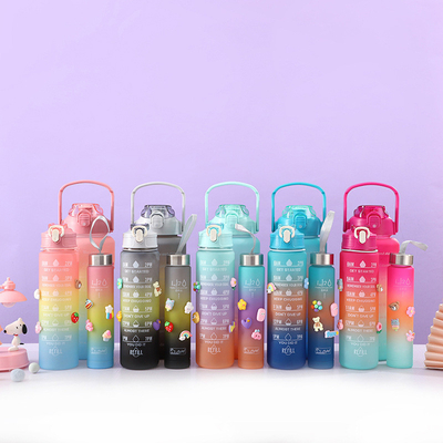 주문 3 PCS 물병 짚과 함께 10oz 32oz 64oz 동기 부여 스포츠 물병 시간 메이커와 함께 누출 방지 반 갤론 2L 물병 온라인 제조