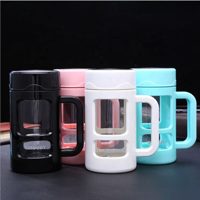 맞춤형 현대 16oz 450ml 유리 단열 물병 차 인부서 유리 물병 보호 수갑 케이스 손잡이 넓은 입 큰 용량