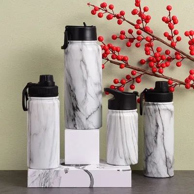 방열 물병 스프웃 뚜?? 으로 재사용 할 수 있는 스테인레스 스틸 물병 손잡이 가출 방지 스포츠 물병 체육관 여행 자전거 캠핑 22oz