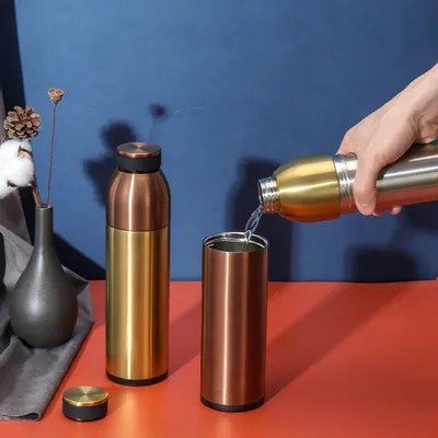 450ML 600ML 넓은 입 단열 스테인레스 스틸 병 2 In 1 304 스테인레스 스틸 캠핑 물병 진공 세탁기 안전 누출 방지