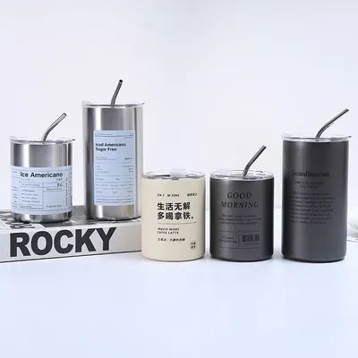 텀블러 스테인레스 스틸 커피 컵 단열 뚜?? 과 빨대 미국 스타일 휴대용 외부와 함께 빨대 밀폐 물 컵