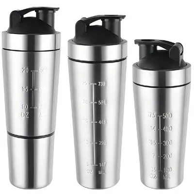 500/750ML 간편하게 운반할 수 있는 은 맞춤형 스테인레스 스틸 단백질 쉐이커 병 스테인레스 스틸 체육관 쉐이커 믹싱 공 BPA 없는 넓은 입