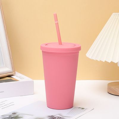 패션 캔디 컬러 450ml 물병 단열 된 이중 벽 플라스틱 물병 우유를 위한 빨대 가벼운 사용자 정의 색상 및 로고