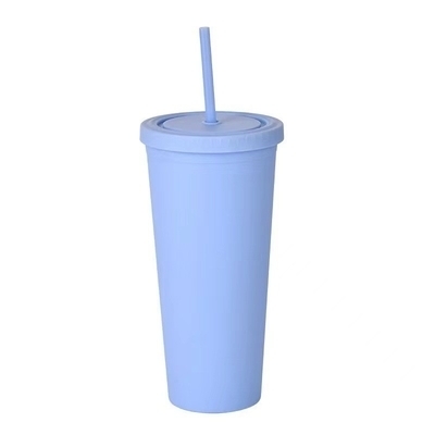 다채로운 450/650ml 캔디 컬러 이중 단열 플라스틱 텀블러 아크릴 매트 텀블러 짚과 함께 진공 밀폐 단열 스플래시 پروف 디자인