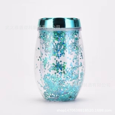Amazon U자형 12oz 와인잔 계란컵 이중 레이어 휴대용 플라스틱 컵 야외 음료 물컵