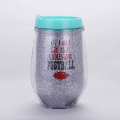 300ml 이중층 계란 모양 플라스틱 컵 U 모양 빨대와 함께 PET 반짝이는 빨대와 함께