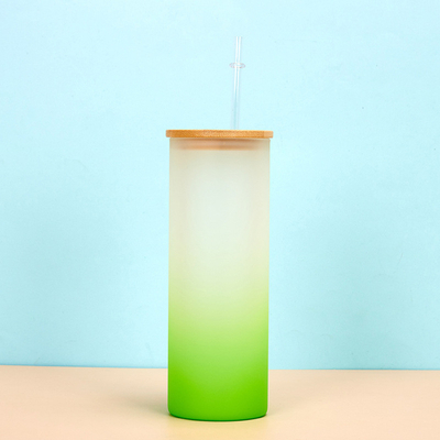 360/480ML 2박스 16oz 유리 물병 그라디언트 얼음 유리 하강 물병 대나무 뚜?? 가 가볍고 고 내구성